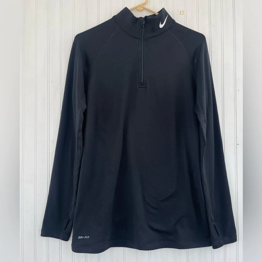 Nike Dri-Fi Women's Black Quarter Zip Pro Combat Fitted Long Sleeve Size Large